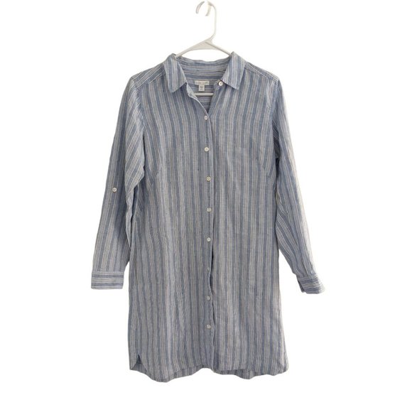 NWT J. Jill Love Linen Blue and White Striped Shirt Dress Size Small Petite - Picture 1 of 3